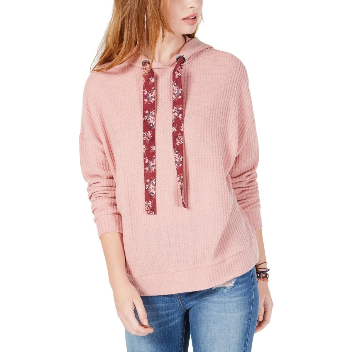 Ultra Flirt Juniors' Waffle-Knit Hoodie Pink XS - The Pink Pigs, A Compassionate Boutique