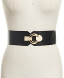 Inc Interlocking Circle Faux Leather Stretch Belt  Large / X-large Black Gold