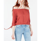 Polly & Esther Juniors' Off-The-Shoulder Tie-Sleeve Crop Top, Rust XL - The Pink Pigs, A Compassionate Boutique