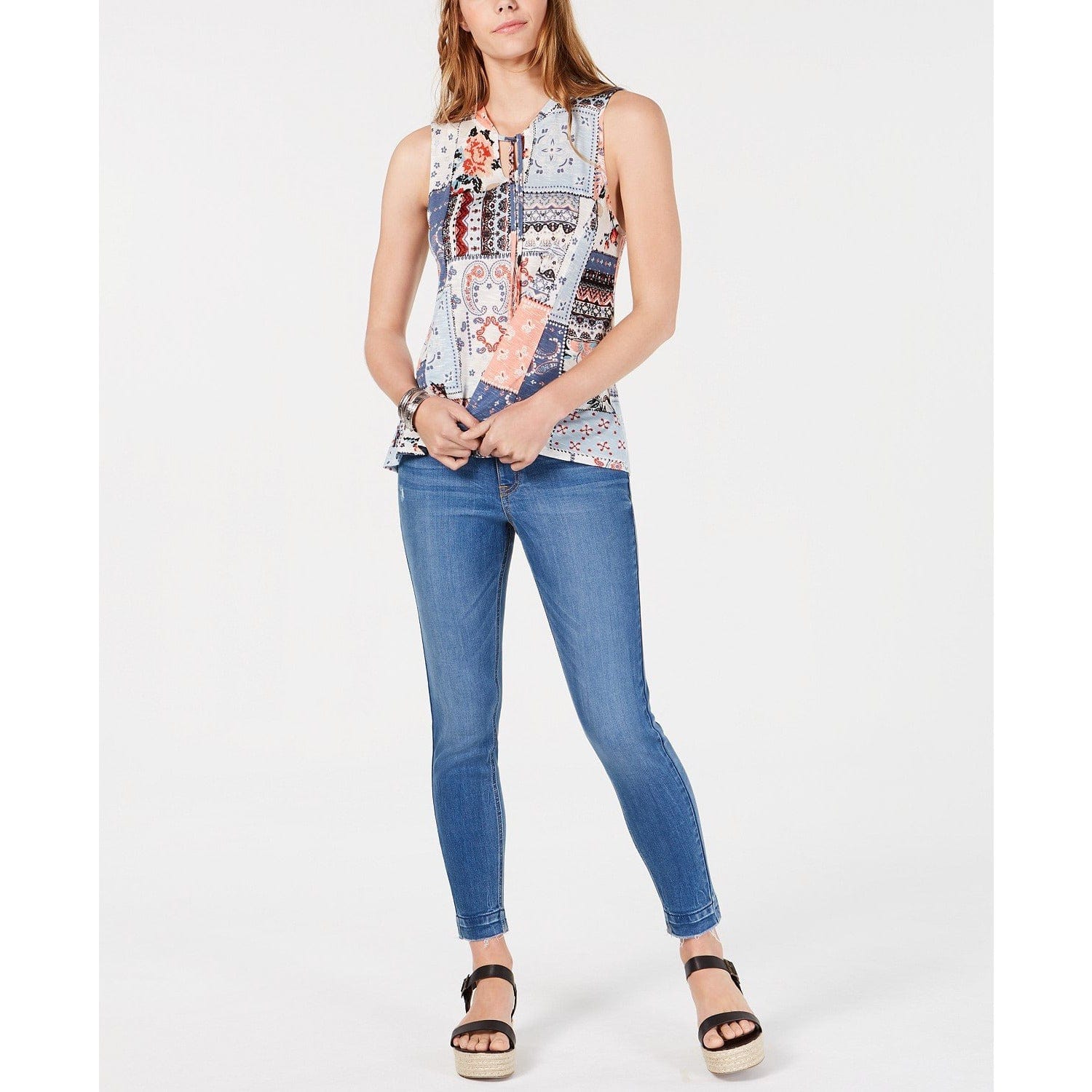 American Rag Juniors' Printed Tassel-Tie Tank Top Egret - The Pink Pigs, A Compassionate Boutique