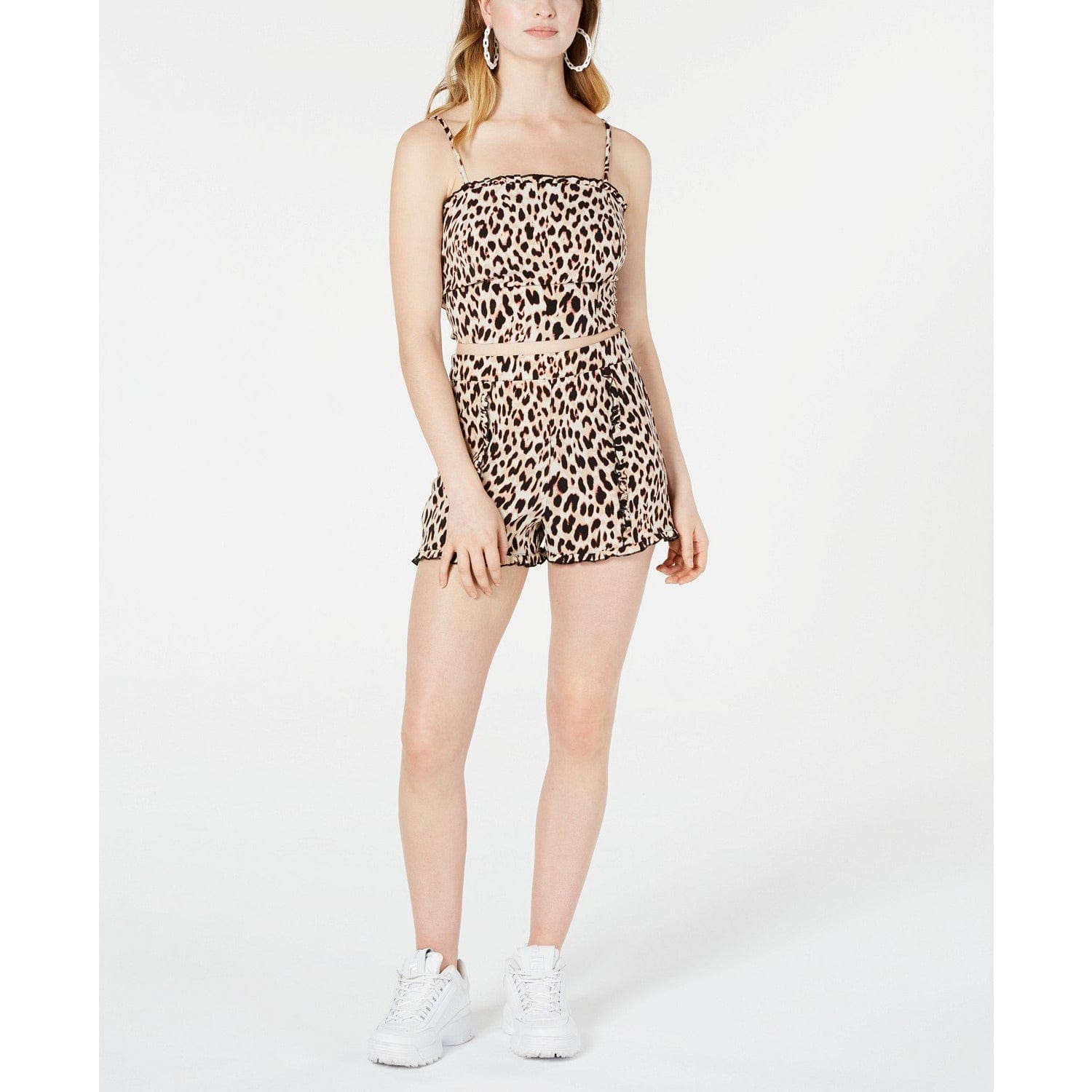 Material Girl Juniors' Printed Ruffle-Trimmed Crop Top Leopard Print sz Small - The Pink Pigs, A Compassionate Boutique