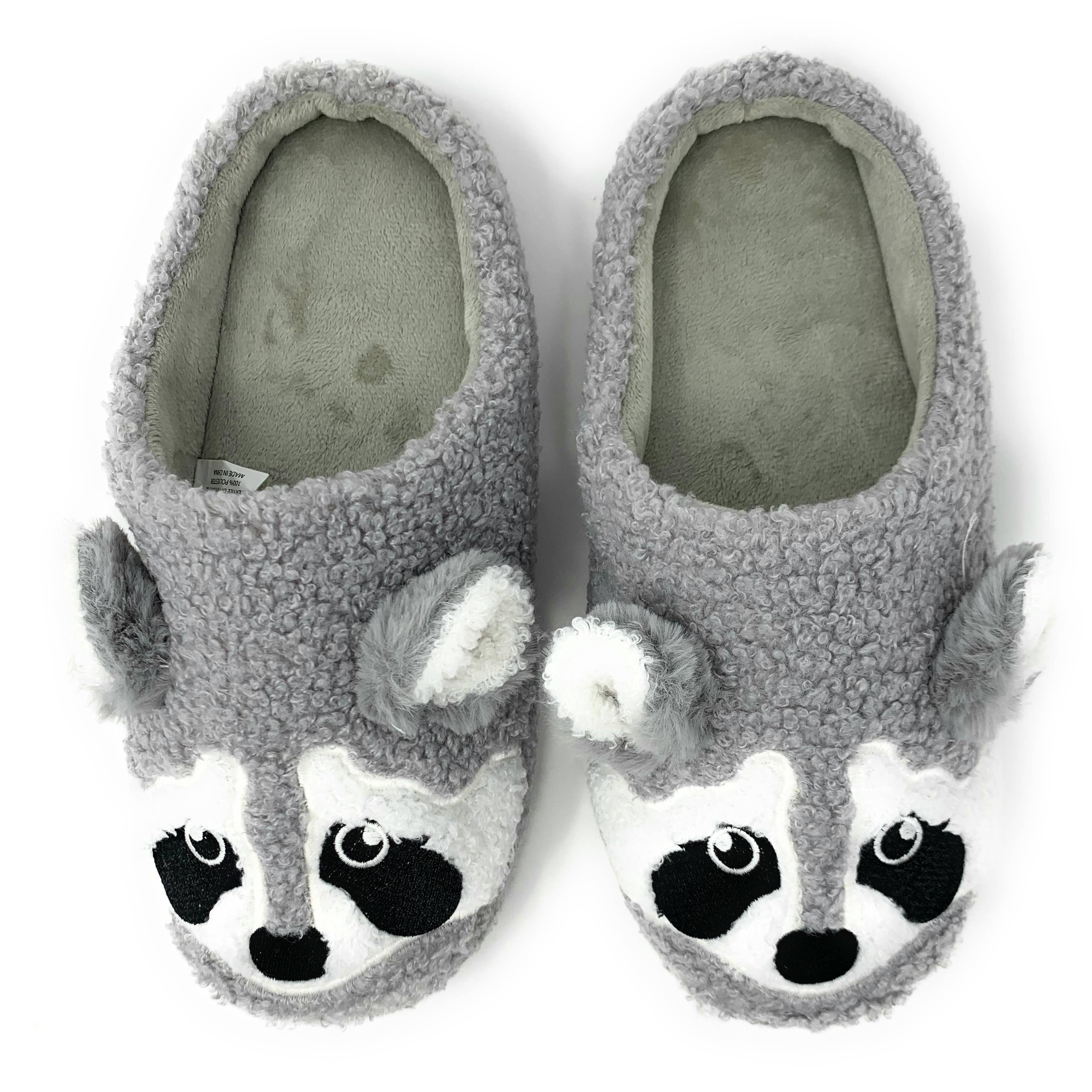 Raccoon | Women's Funny Fluffy House Sherpa Animal Slippers