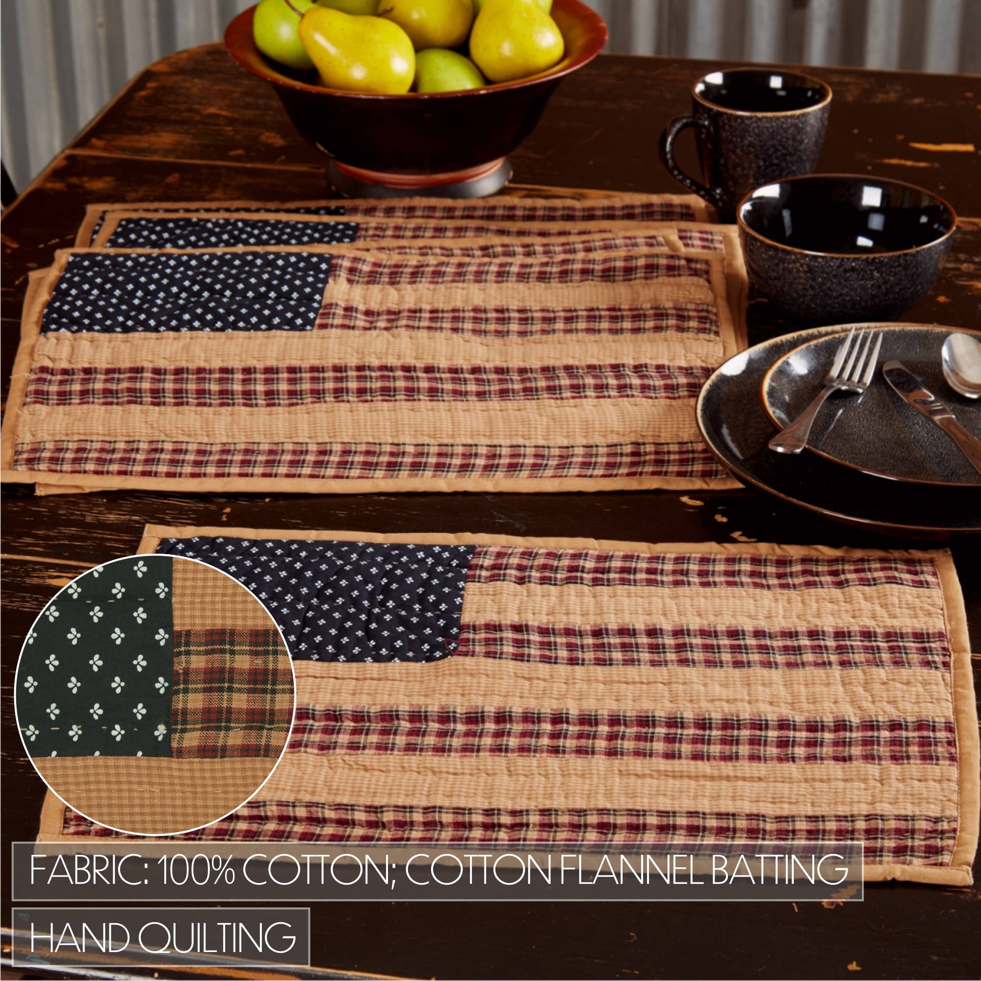 Patriotic Americana Patch Placemat Quilted Set of 6