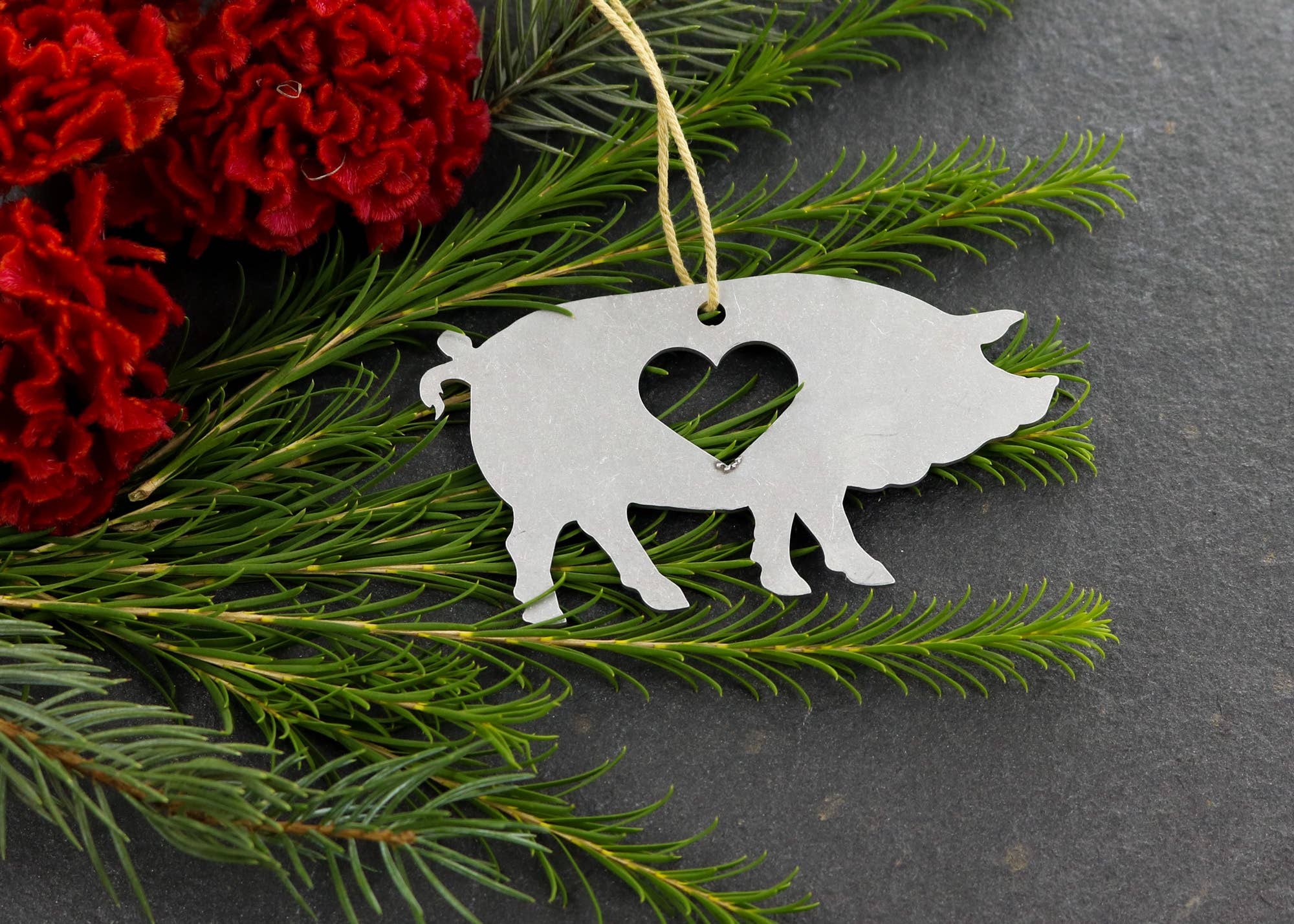 Pig Farm Animal Metal Holiday Gift Christmas Ornament - The Pink Pigs, A Compassionate Boutique