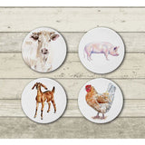 Watercolor Farm Animals Ceramic Coaster Set-Pig, Cow, Hen, Goat