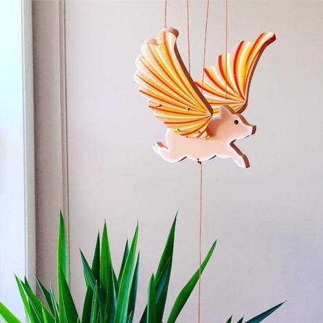 Flying Pig Mobile Hand Painted, Beautiful Conversation Piece or Child's Room Decoration - The Pink Pigs, A Compassionate Boutique