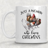 Woman Who Loves Chicken Mug by Dasha Alexander - The Pink Pigs, A Compassionate Boutique