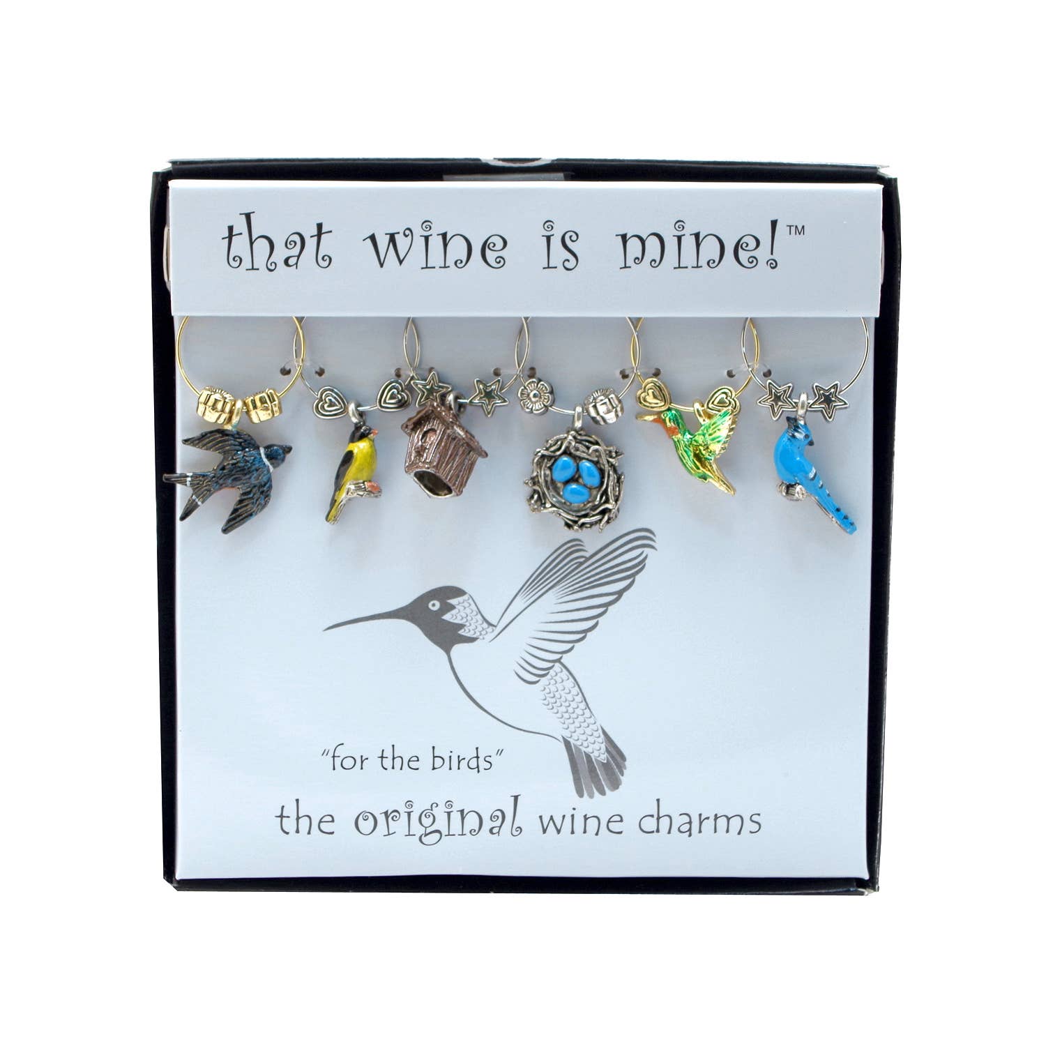 Bird themed "For The Birds" Painted Wine Charms