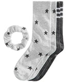 Women's Crew Socks with Scrunchie Set Jenni 2 Pair Striped and Star Super Soft