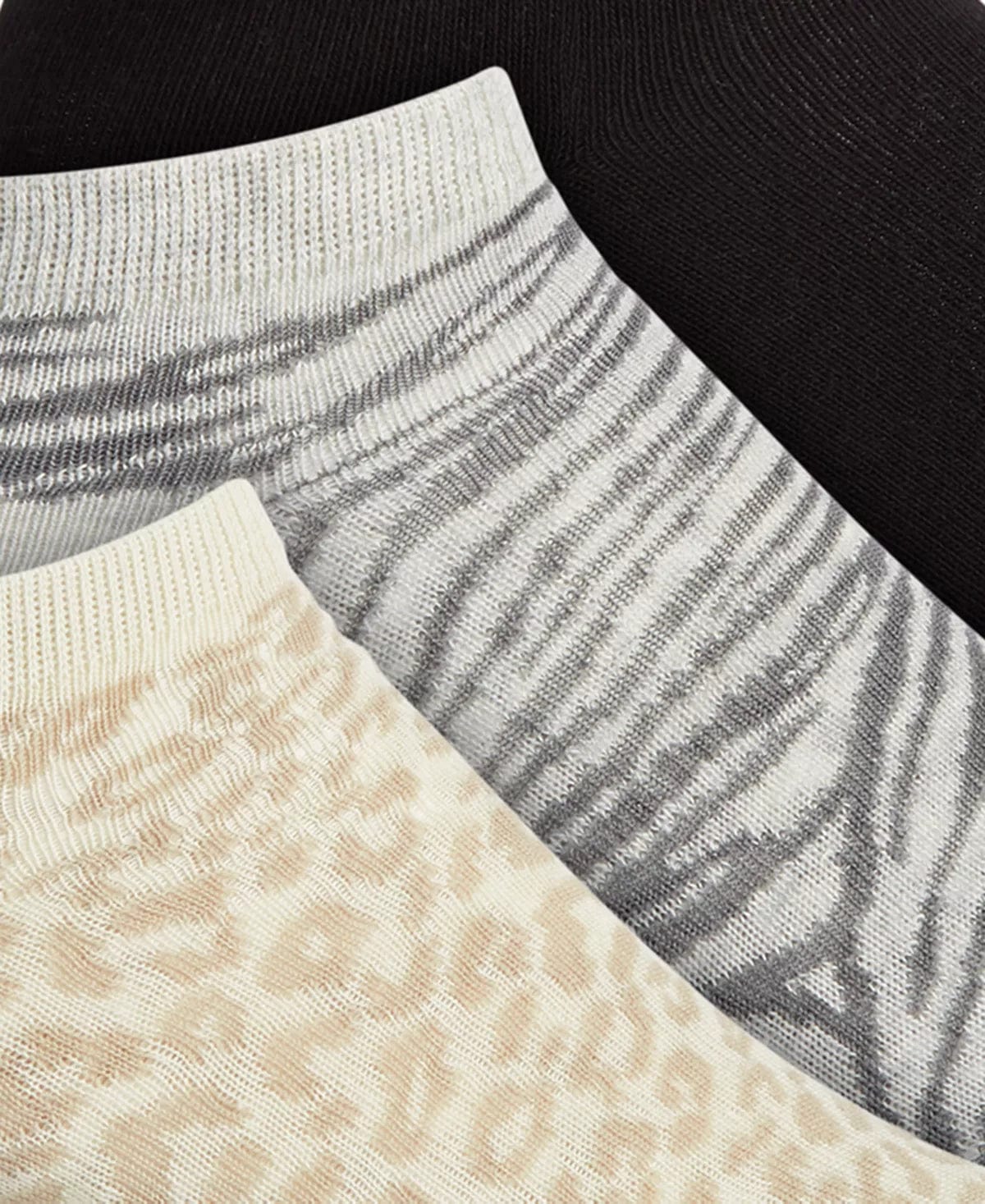 Women's No Show Socks Jenni 3pr Animal Print Super Soft Neutral Colors