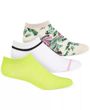 Women's No-Show Socks Jenni 3 Pair Neon Green, Palm Leaves, White/Black Super Soft