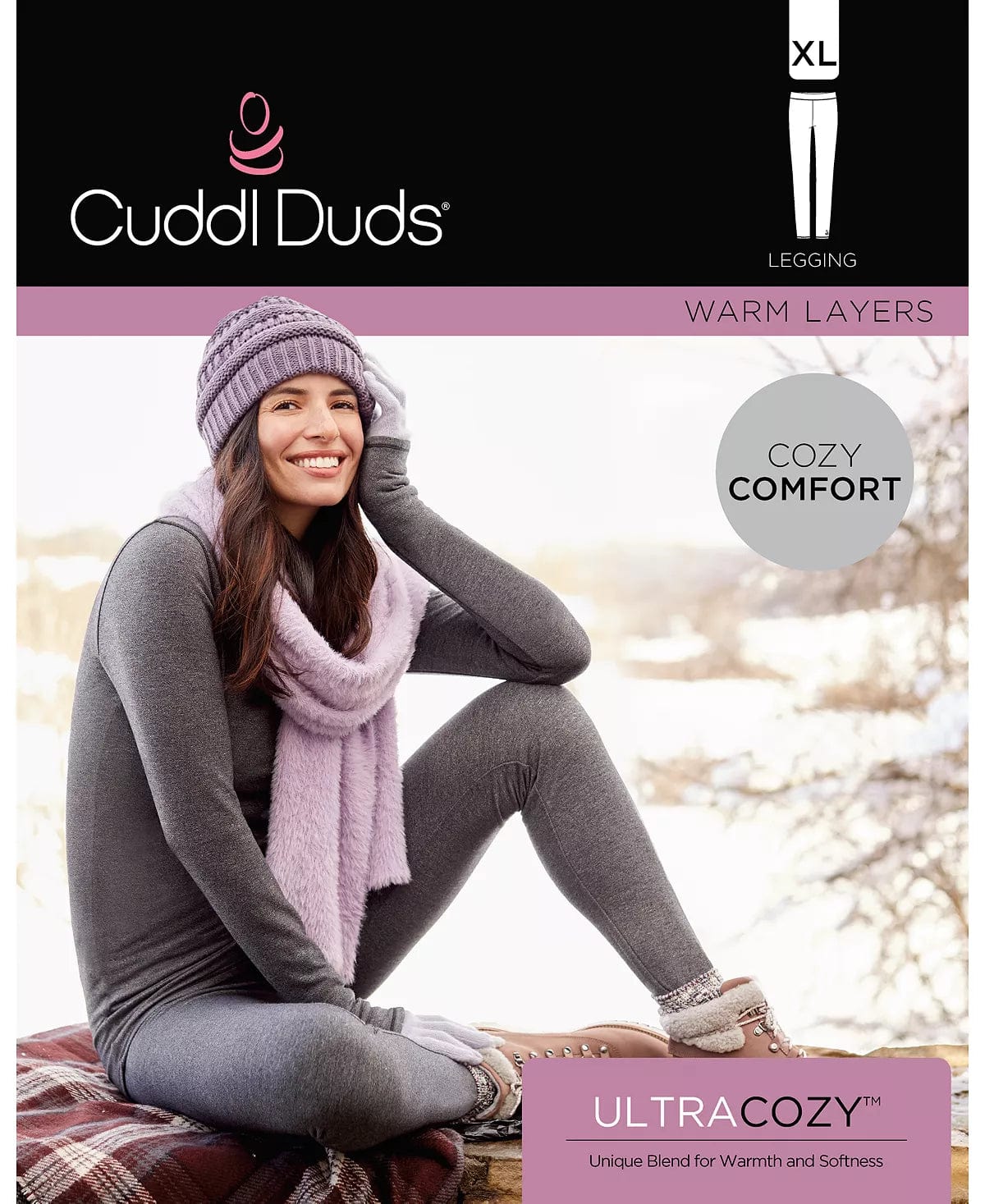 CUDDL DUDS Fleecewear Stretch Leggings Midrise Fairisle Purple Size XS 