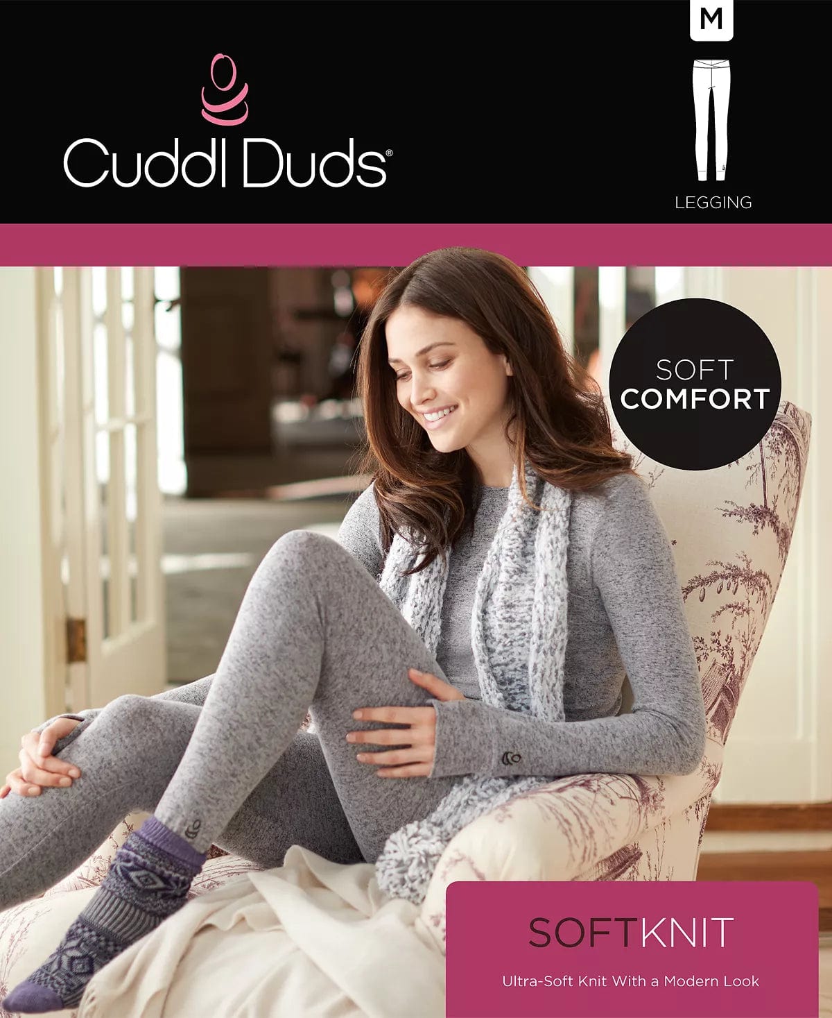 Cuddl Duds Plus Size Soft Knit Leggings - Heather Grey 1X, Heather Blue & Charcoal 2X
