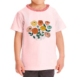 Flower Design Girls' Ruffle Neck T-Shirt - Cartoon Print Toddler T-Shirt - Cute Ruffle Neck Tee