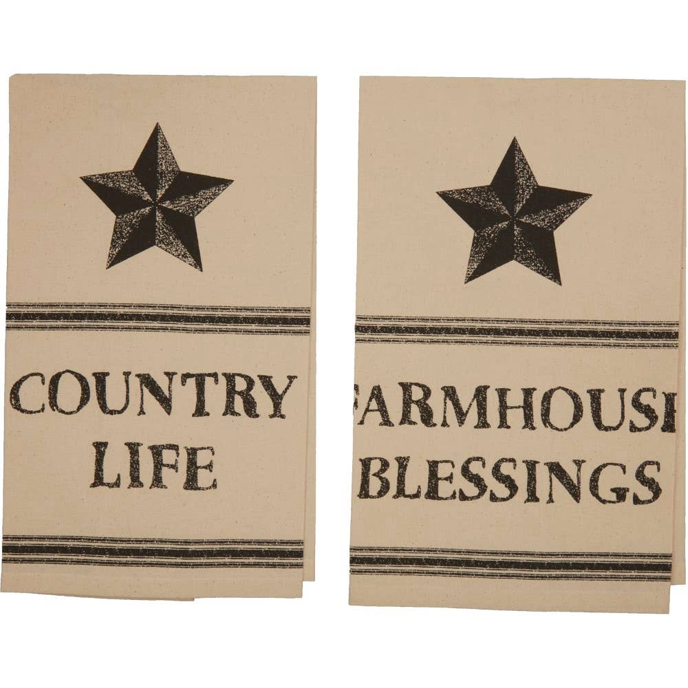 Farmhouse Star Country Life Muslin Unbleached Natural Tea Towel Set - The Pink Pigs, Animal Lover's Boutique
