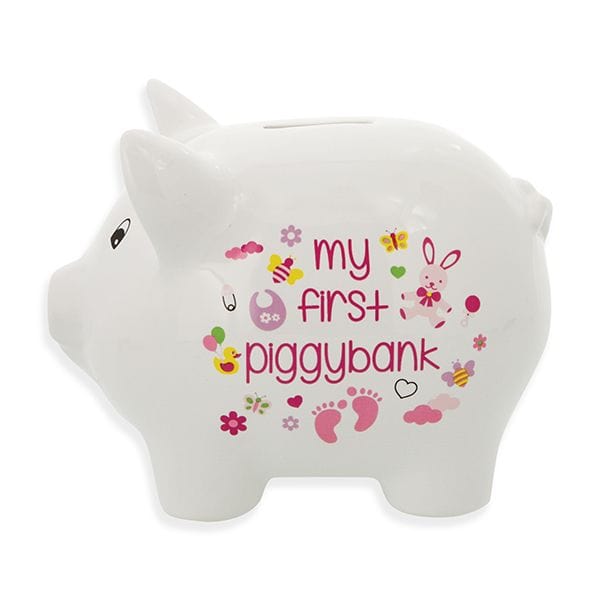 Baby Essentials Ceramic Piggy Bank for Boys and Girls 5" Pink or Blue and White - The Pink Pigs, A Compassionate Boutique