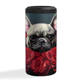 Dog Print Insulated Slim Can Cooler - Red Rose Can Cooler - Bulldog Insulated Slim Can Cooler