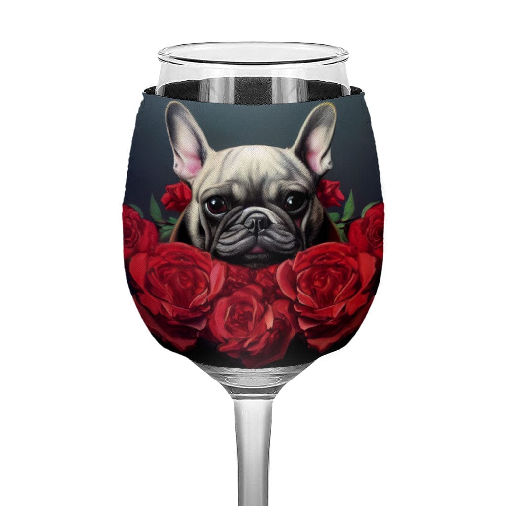 Dog Print Wine Glass Sleeve - Red Rose Sleeves for Wine Glass - Bulldog Wine Glass Sleeve