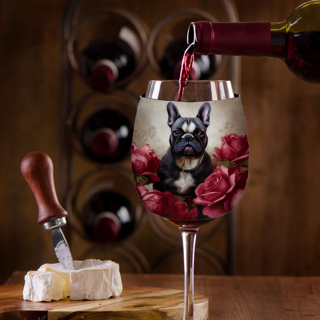 Red Rose Wine Glass Sleeve - Artwork Sleeves for Wine Glass - Bulldog Wine Glass Sleeve