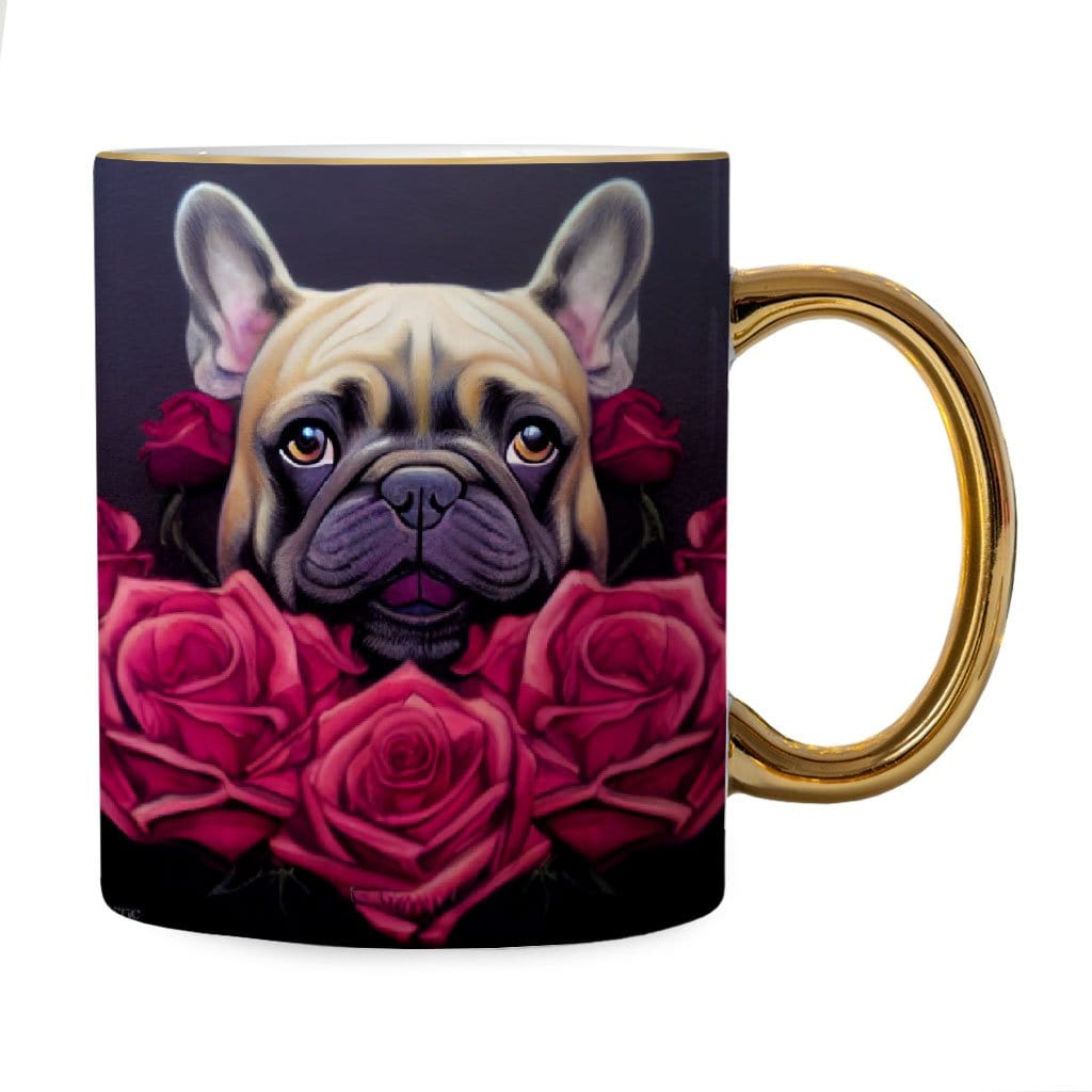 Dog Face Mug - Floral Gold Rim and Handle Mug - Bulldog Mug