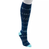 EKG Rhythm Fashion Compression Socks - Navy - Large-XL Machine Washable