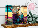 Highland Cow Tumbler Colorful Stained Glass Look