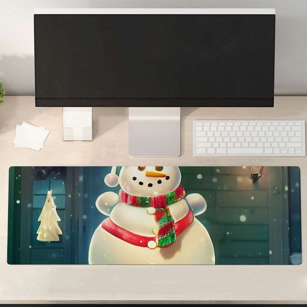 Snowman Design Desk Mat - Snow Desk Pad - Cute Laptop Desk Mat