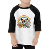 Floral Print Toddler Baseball T-Shirt - Adorable 3/4 Sleeve T-Shirt - Cool Kids' Baseball Tee