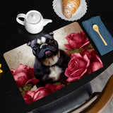 Red Rose Placemats 2 PCS - Artwork Placemats for Kitchen Table - Bulldog Table Mats