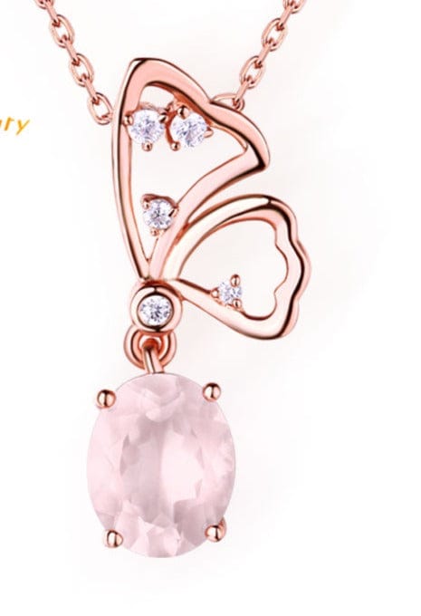 Butterfly Jewelry Rose Quartz in Sterling SIlver, Rose Gold Plated Pink Beauty! - The Pink Pigs, A Compassionate Boutique