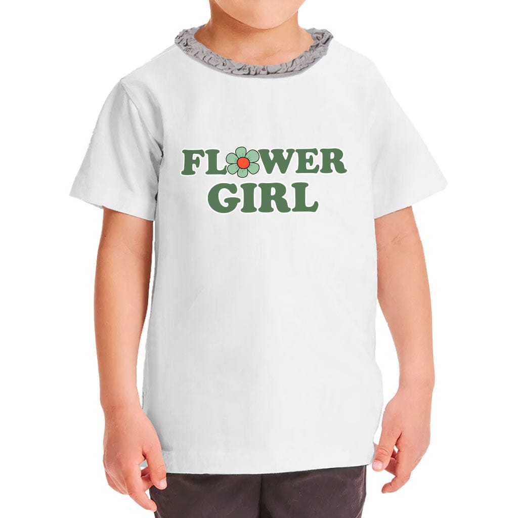 Flower Girl Girls' Ruffle Neck T-Shirt - Cool Art Toddler T-Shirt - Themed Ruffle Neck Tee