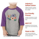 Cute Flower Toddler Baseball T-Shirt - Cartoon Design 3/4 Sleeve T-Shirt - Printed Kids' Baseball Tee