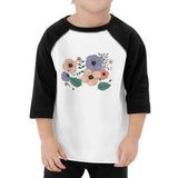 Cute Flower Toddler Baseball T-Shirt - Cartoon Design 3/4 Sleeve T-Shirt - Printed Kids' Baseball Tee