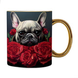Dog Print Mug - Red Rose Gold Rim and Handle Mug - Bulldog Mug