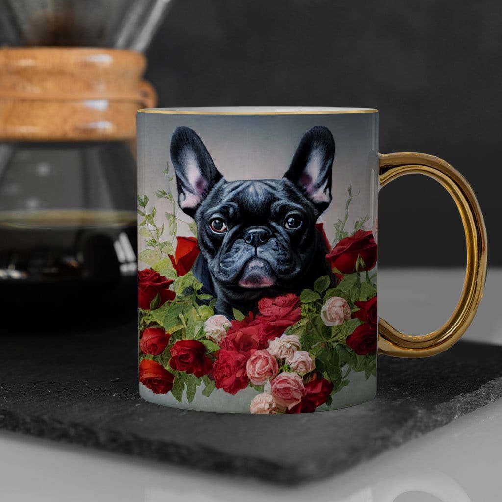 Cute Dog Mug - Bulldog Gold Rim and Handle Mug - Artwork Mug