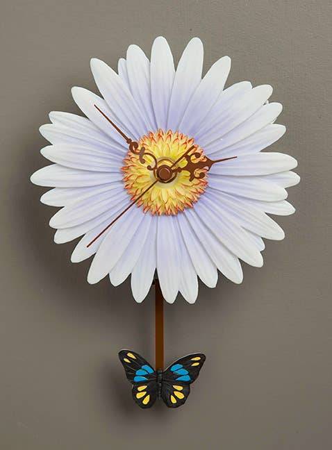 Daisy With Butterfly Pendulum Clock