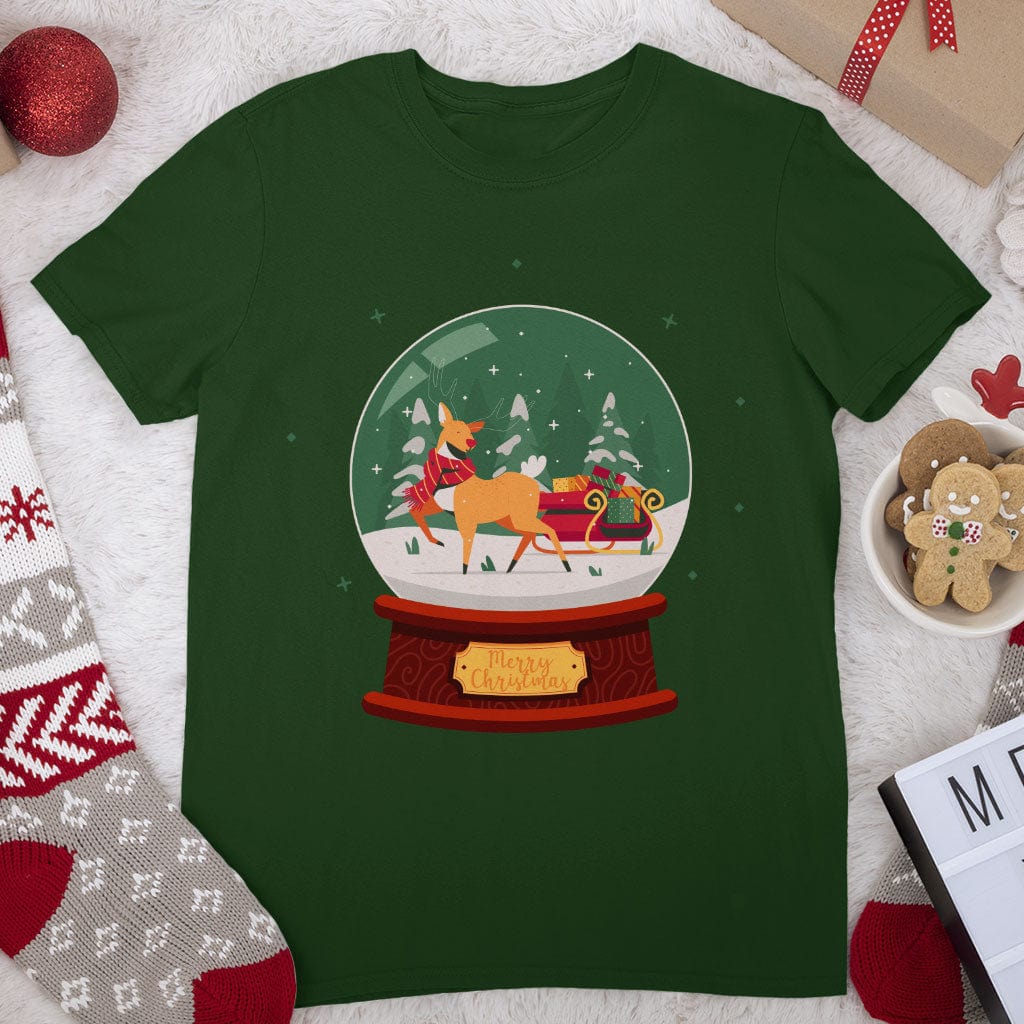 Christmas Deer Heavy Cotton T-Shirt - Beautiful Tee Shirt - Deer T-Shirt