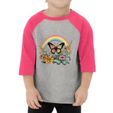 Floral Print Toddler Baseball T-Shirt - Adorable 3/4 Sleeve T-Shirt - Cool Kids' Baseball Tee