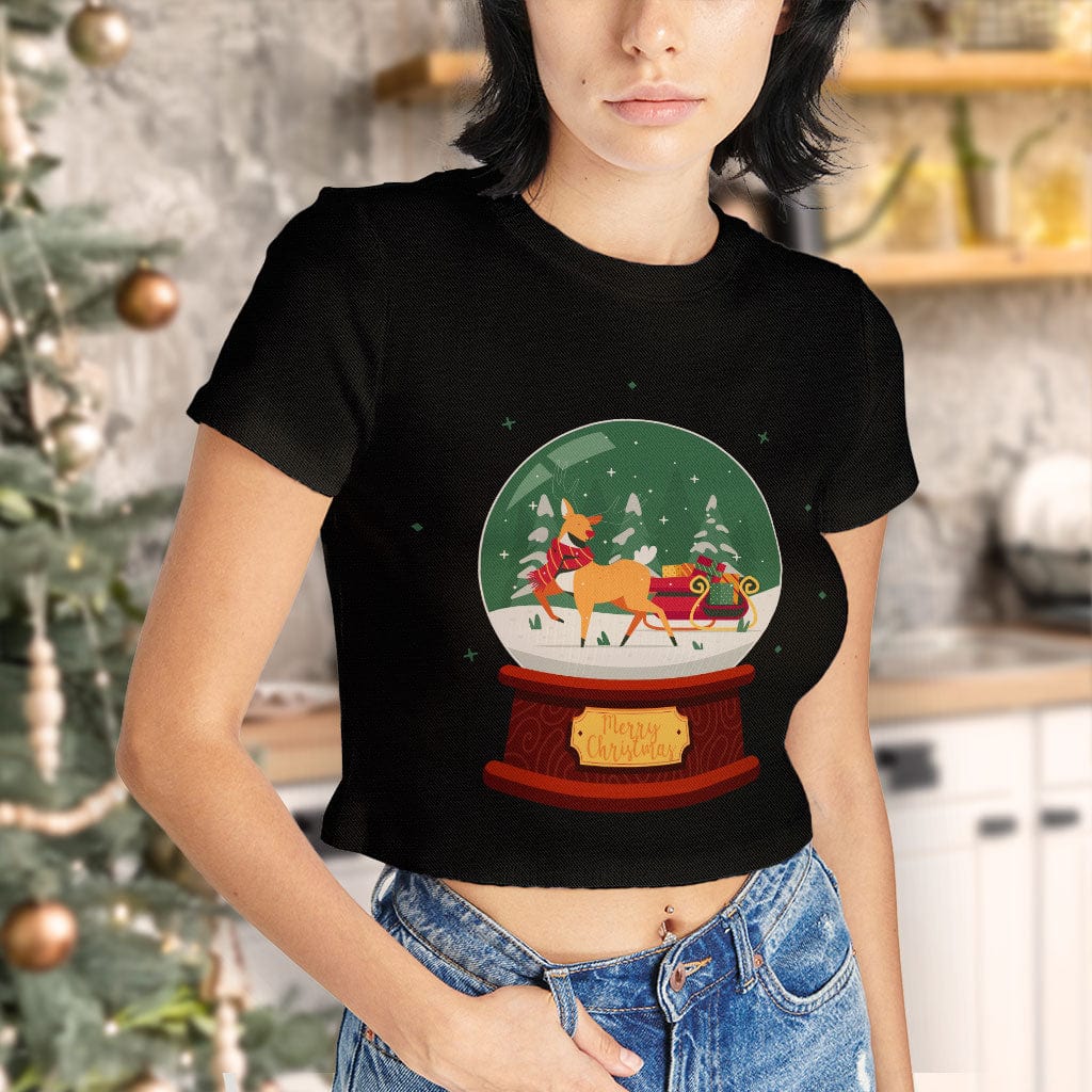 Christmas Deer Women's Cropped T-Shirt - Beautiful Crop Top - Deer Crop Tee Shirt