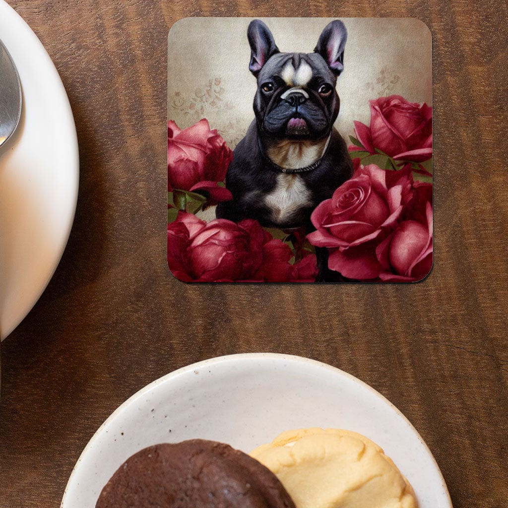 Red Rose Square Coasters - Artwork Coaster - Bulldog Coasters for Drinks