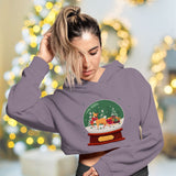 Christmas Deer Women's Cropped Fleece Hoodie - Beautiful Cropped Hoodie for Women - Deer Hooded Sweatshirt