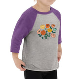 Flower Design Toddler Baseball T-Shirt - Cartoon Print 3/4 Sleeve T-Shirt - Cute Kids' Baseball Tee