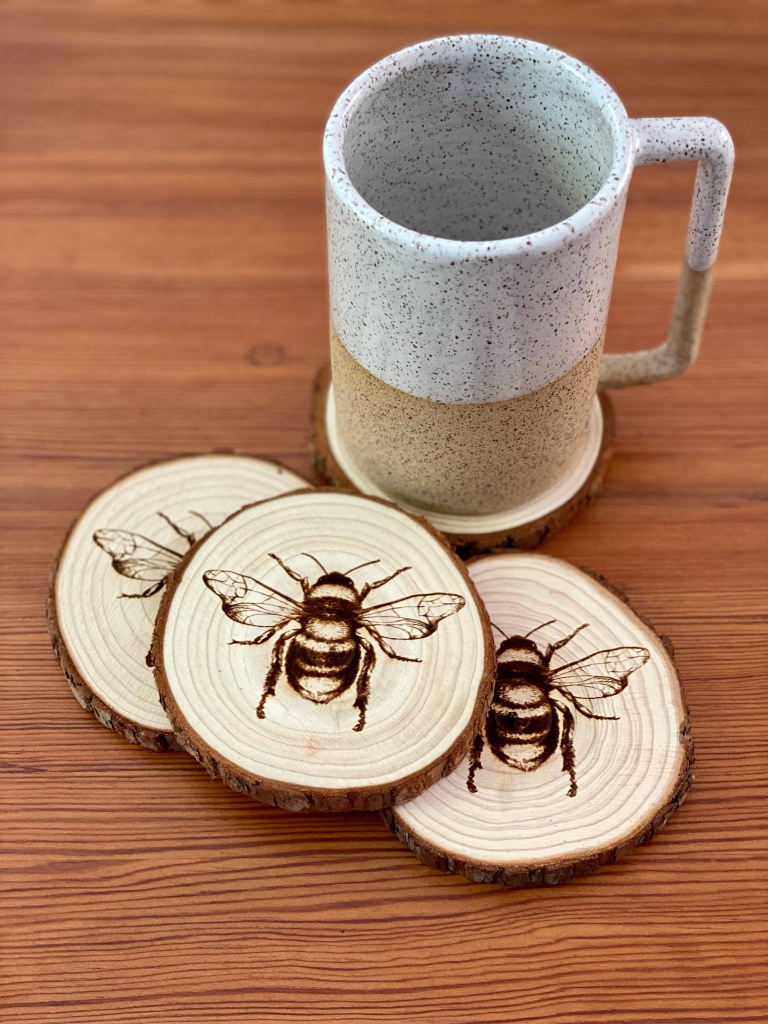 Engraved Wood Honey Bee Coasters*