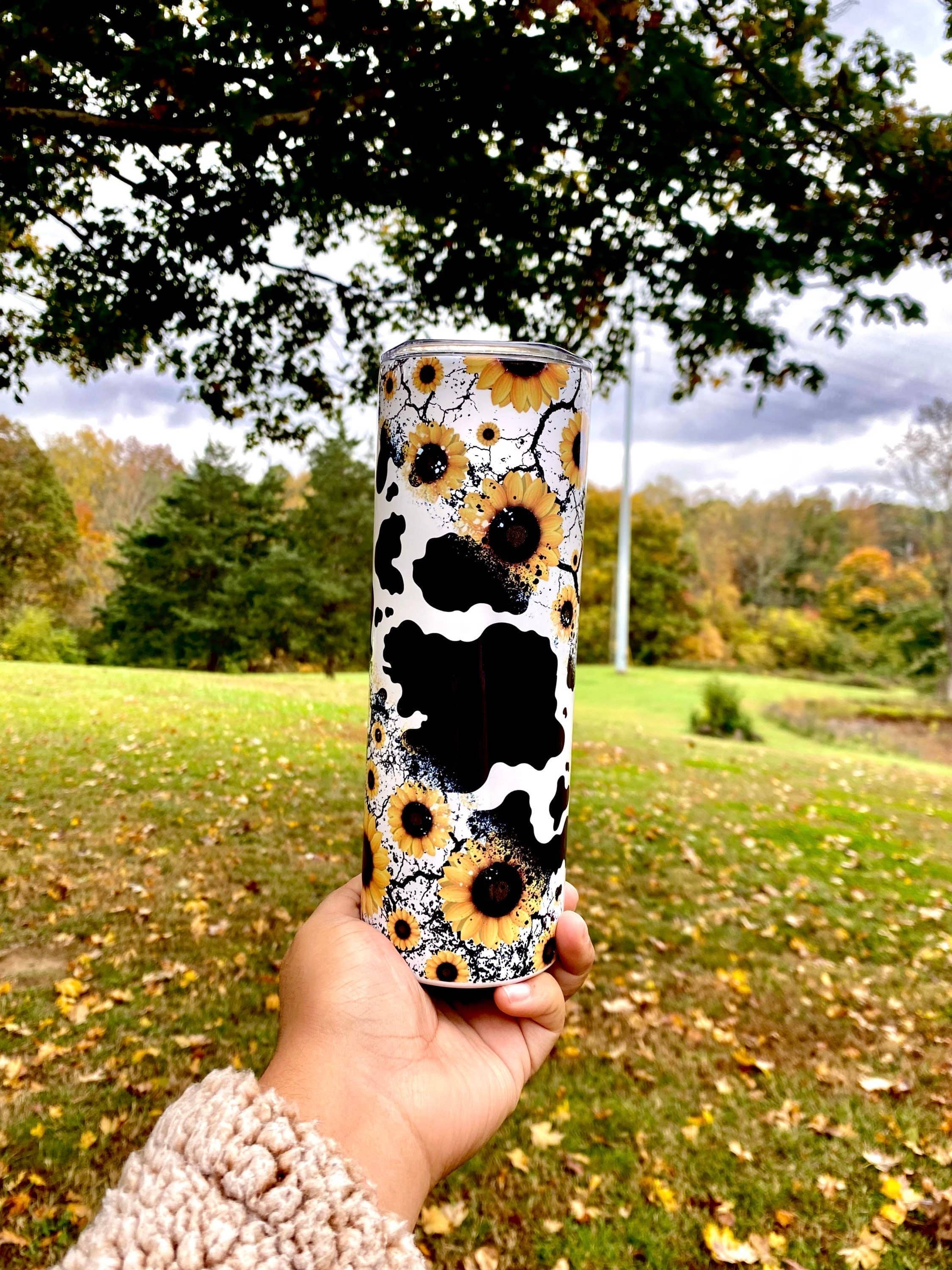 Sunflower Cow Print  Tumbler, Sunflower Lover, Cow Print Cup