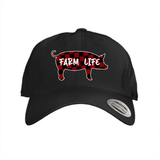 Farm Life Pig Red & Black Checkerboard Embroidered Baseball Hat