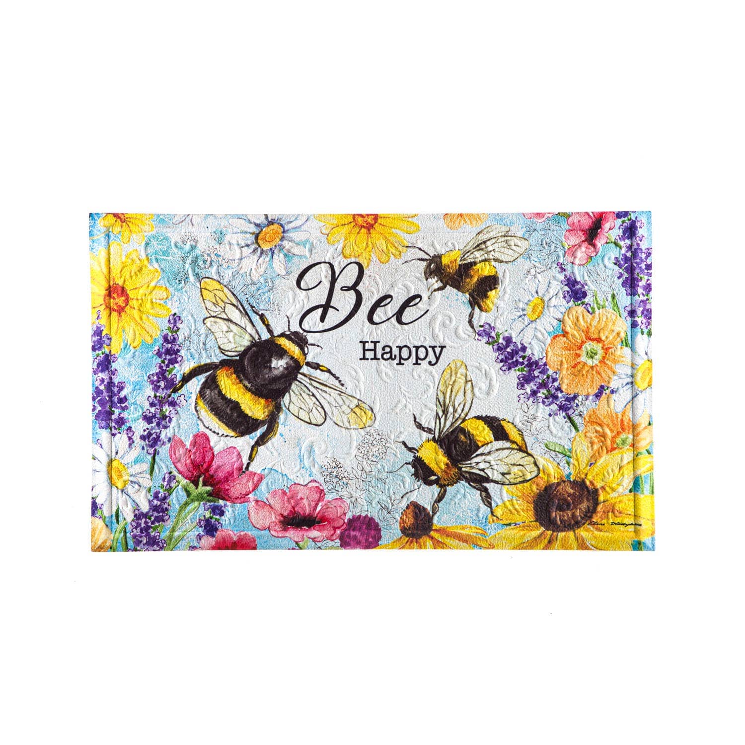 Bright Flowers and Bumblebees Embossed Floor Mat
