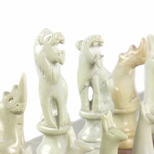 Hand Carved Kenya Traditional Soapstone Animal Chess Set or Pieces- 15" Board