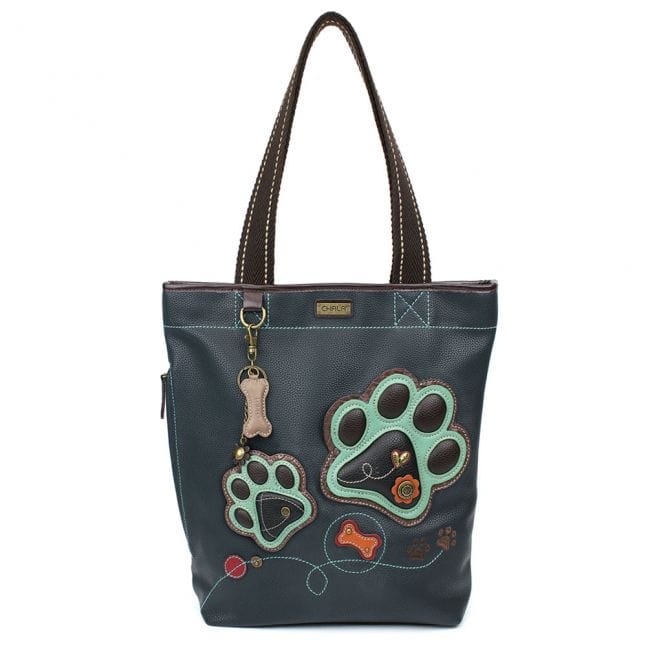 CHALA - TEAL PAW PRINT - EVERYDAY ZIP TOTE II - The Pink Pigs, A Compassionate Boutique