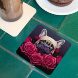 Dog Face Square Coasters - Floral Coaster - Bulldog Coasters for Drinks