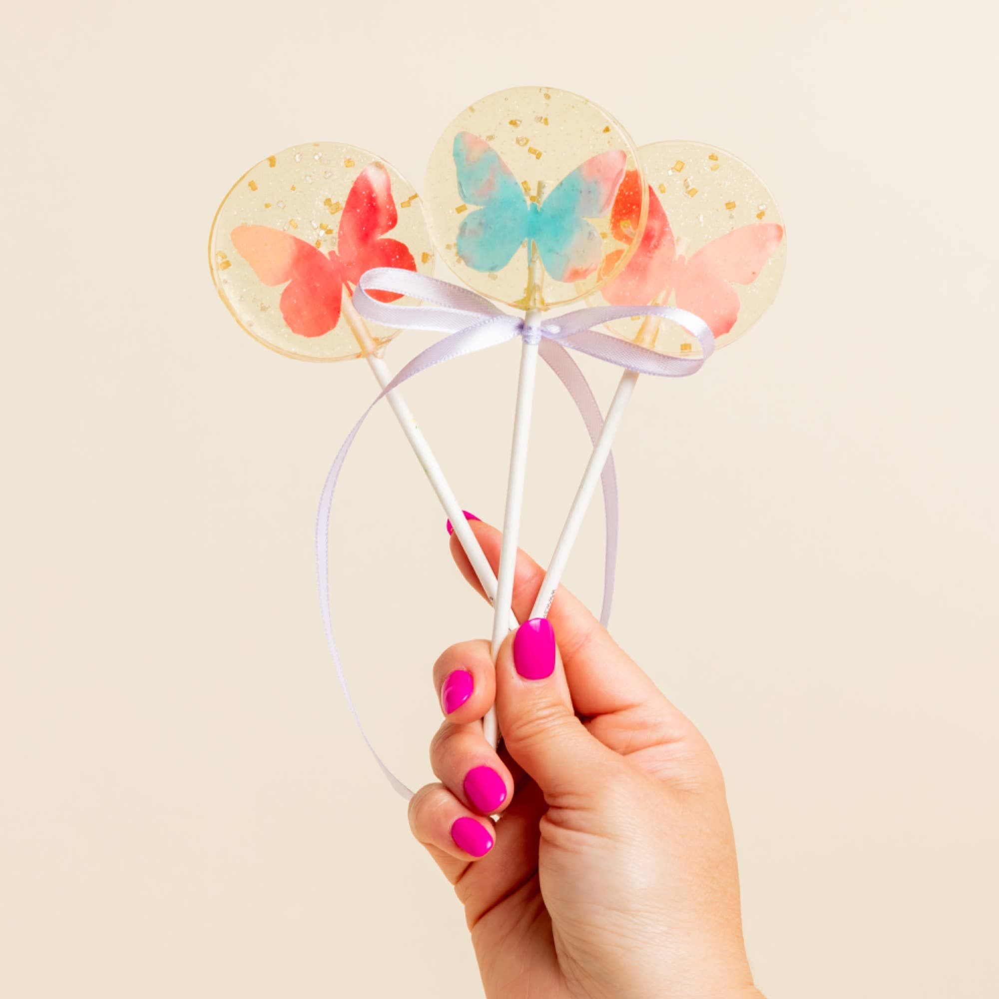 Butterfly Glitter Handmade Spring Lollipops, Guava Vegan